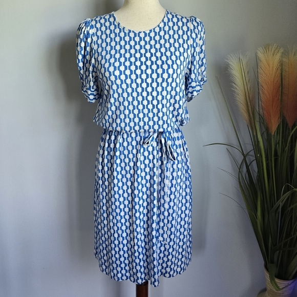 Boden New Moroccan Blue Geo Azure Knot Detail Jersey Knit Dress Womens Size 8 - Picture 13 of 13